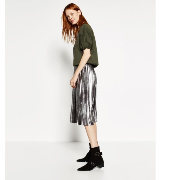 ZARA Metallic Pleated Midi Skirt - Picture 2 of 8